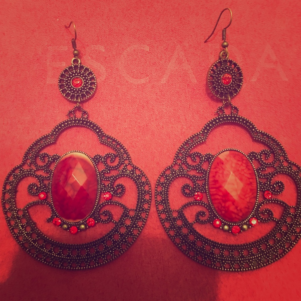 Black and red antique earrings